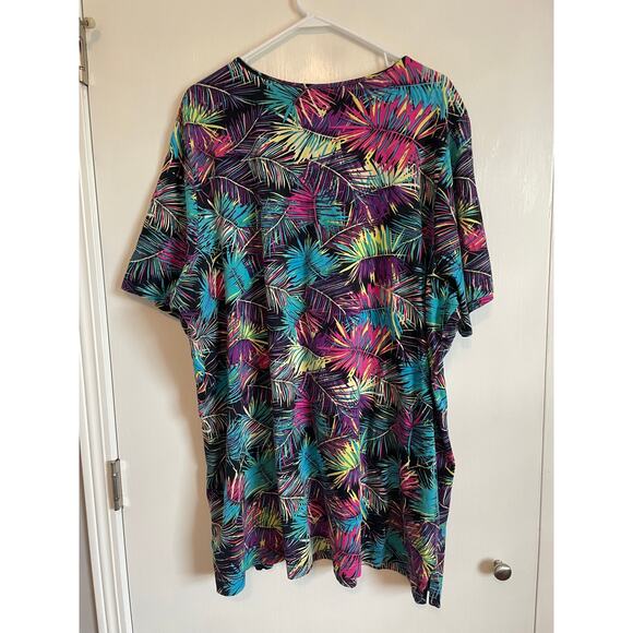 Ulla Popken short sleeve colorful tropical t-shirt cotton v-neck Size 24/26 - Picture 2 of 8